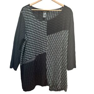 Ali‎ Miles 3/4 Sleeve Tunic Blouse Textured Wavy Stripe Pullover Artsy Mature 1X